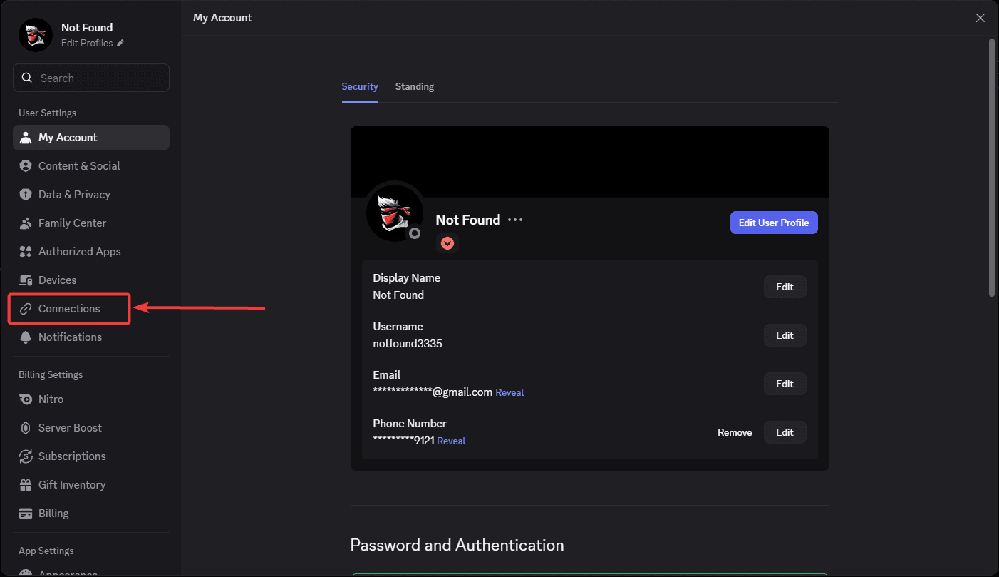 Navigate to Connections
