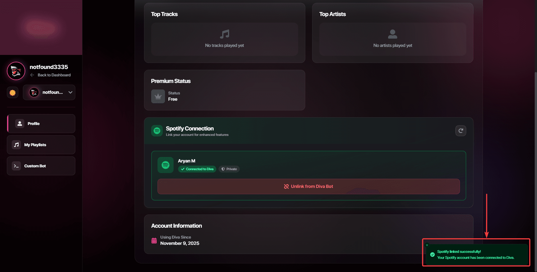 Spotify Connected Successfully